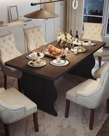 LITTLE TREE Modern Dining Table for 4-6, 63-Inch Rectangular Black Kitchen Table, Wood Kitchen & Dining Room Furniture