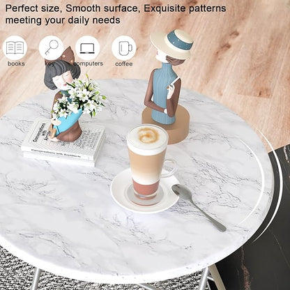 TV Trays Table Set of 4 Round Portable Folding TV Tray Table TV Dinner Tray with Sturdy MDF, No Assembly Required, 17.5 x 17.5 x 26 in (White Marble, 4Pcs)