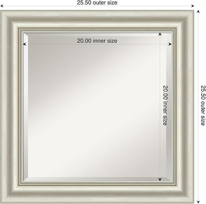Amanti Art Bathroom Mirror for Over Sink, 26x26 Sophia Silver Square Vanity Mirror, Medium Traditional Frame, Hangs Horizonally and Vertically, Bathroom Wall Decor, Beveled Edge