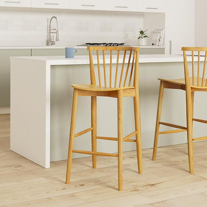 POLY & BARK Ligna Counter Stool Oak– Mid-Century Inspired Stool with Sculpted Spindle Back – Solid American Oak Frame and Engineered Wood Veneered Seat – Fully Assembled and Ready to Use