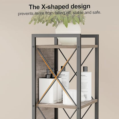 Homhedy 6 Tier Bookshelf Bookcase, Tall Narrow Bookshelf for Small Space, Metal Storage Shelves with Back Panel, for Home Office, Living Room, Kitchen, Bedroom, Industrial Style, Greige