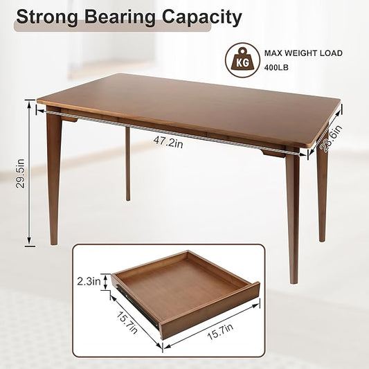 47" Bamboo Computer Desk Study Desk Home Office Desk Writing Table with Drawer, Modern Study Solid Bamboo Multipurpose Table, for Living Room, Bedroom, Walnut Color