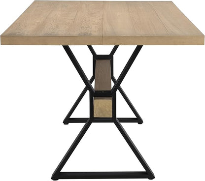 Christopher Knight Home Keyats 63 Inch Dining Table for 6 People, Modern Farmhouse Kitchen Table with X-Shaped Metal Legs, Rectangular Dinner Furniture for Dining Room, Home Office, Light Ash
