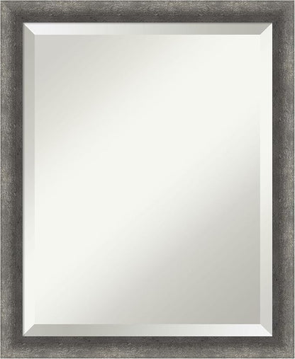 Amanti Art Grey Wall Mirror 22x18 Burnished Concrete Narrow Rectangle Bathroom Mirror for Wall Decor Living Room, Small Modern Contemporary Wood Frame, Hangs Horizonally and Vertically, Bathroom Decor