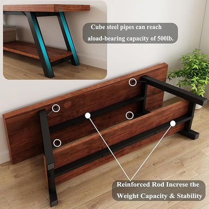 IBF Natural Real Wood Entryway Bench, Solid Wood Storage Bench, Industrial Bedroom Bench in Entry Way Hallway Foyer Rack, Modern Shoe Bench Seat for Living Bed Room Indoor, Rustic Brown, 47 Inch