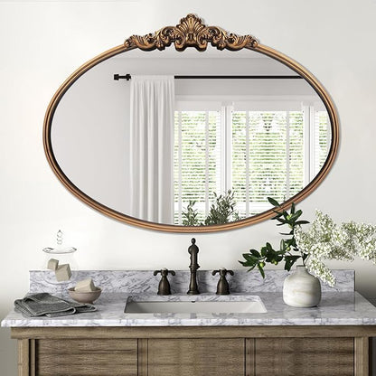 WAMIRRO Oval Mirror,Gold Traditional Vintage Ornate Baroque Mirrors,Antique Brass Mirrors for Entryway/Fireplace/Living Room/Hallway/Bathroom.36“X24“Gold