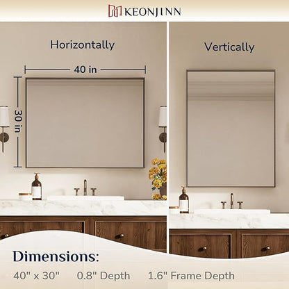 Keonjinn 40 x 30 Inch Brushed Bronze Mirror for Bathroom Rectangular Wall Mount Vanity Mirror Metal Frame Farmhouse Bronze Mirrors Large Decorative Square Corner Rectangle Mirrors(Horizontal/Vertical)