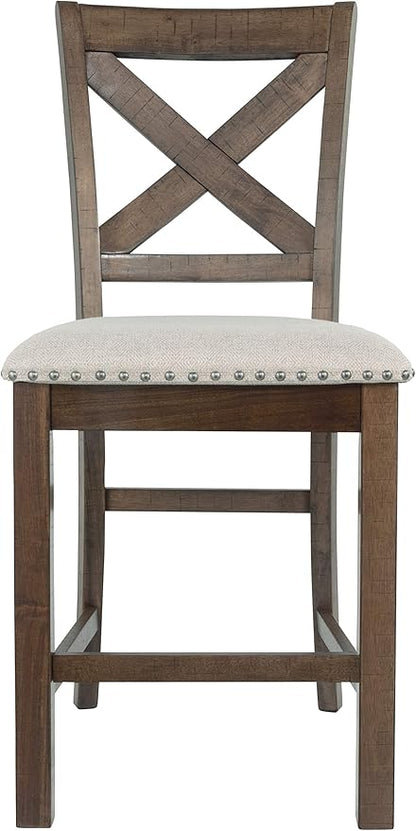Signature Design by Ashley Moriville Rustic Farmhouse 24.5" Upholstered Barstool, 2 Count, Beige & Brown
