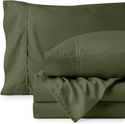 Bare Home California King Sheet Set - 1800 Ultra-Soft Microfiber Cal King Bed Sheets - Double Brushed - Deep Pockets - Easy Fit - 4 Piece Set - Bed Sheets (California King, Cypress)