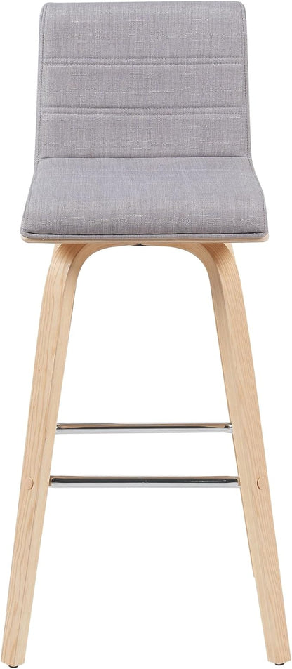 Vienna Modern Swivel Bar Height Stool with Grey Upholstered Seat and Patterned Oak Wood Frame Set of 2