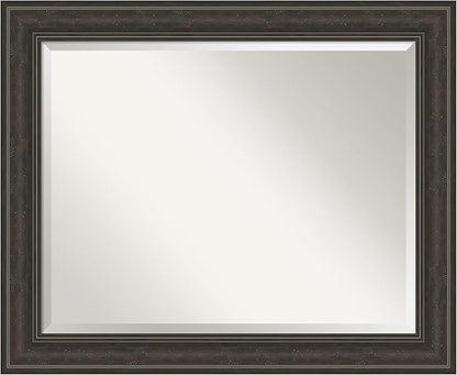 Amanti Art Brown Bathroom Mirror for Over Sink, 28x34 Shipwreck Greywash Rectangle Vanity Mirror, Large Traditional Frame, Hangs Horizonally and Vertically, Bathroom Wall Decor, Beveled Edge