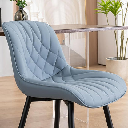 YOUNUOKE Dining Chairs Set of 2 Mid Century Modern Kitchen Chair Comfortable Upholstered Faux Leather Dinner Chairs for Kitchen Dining Room, Blue