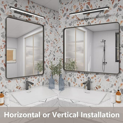 24x36 Bronze Bathroom Mirror, Brushed Metal Bathroom Vanity Mirrors for Wall, Modern Rounded Corner Rectangle Mirror for Farmhouse, Bedroom, Anti-Rust (Horizontal/Vertical)