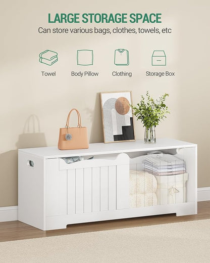 47.2" Storage Chest, Extra Large Storage Bench Trunk with 2 Safety Hinges, Wooden Box, Lift-Top Chest Organizer, Shoe Bench for Entryway, Bedroom, Living Room, White SB28603X