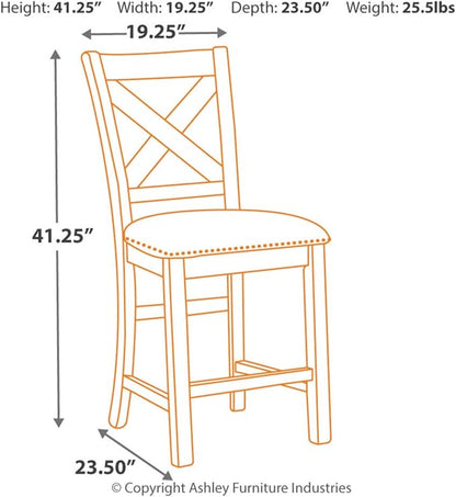 Signature Design by Ashley Moriville Rustic Farmhouse 24.5" Upholstered Barstool, 2 Count, Beige & Brown