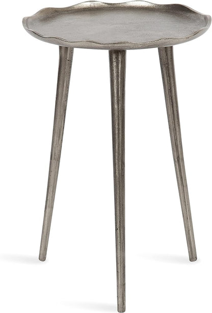 Kate and Laurel Alessia Modern Round Metal Side Table; 15 x 15 x 22; Silver; Decorative Glam Cast Aluminum End Table with Deckled Edge for Bedroom Nightstand or Living Room Accent