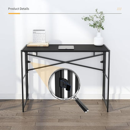 Folding Desk 40 inch Writing Gaming Computer Camping Table, No Assembly Required Home Office Desk, White
