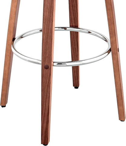 Armen Living Julius Mid Century Modern Swivel Bar Stool for Kitchen Island Counter in Cream Faux Leather and Walnut Wood, 26" Seat Height