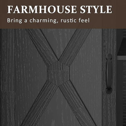 RoyalCraft Farmhouse TV Stand with Sliding Barn Door for TVs up to 65+ Inch, 34" Tall Entertainment Center, Wood Media Console Storage Cabinet for Bedroom, Living Room, Black