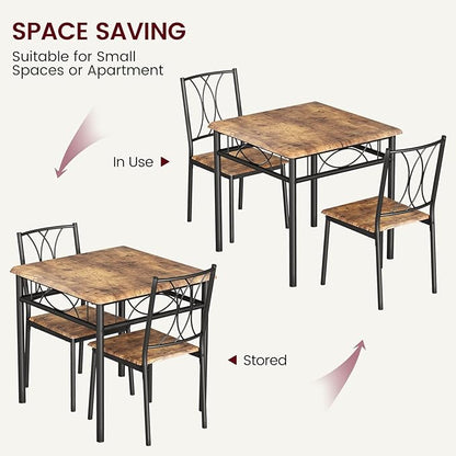 CABIHOME Dining Table Set for 2, 3 Piece Kitchen Table Set for 2, Square Kitchen Table Set of 2, Dining Table Set for Small Space, Apartment, Dining Room, Retro Brown