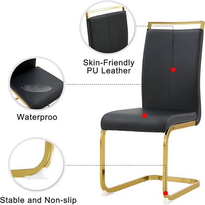 Dining Chairs Set of 8, Faux Leather with Plated Chrome Metal Frame, Modern Kitchen Chairs with Padded Seat High Back for Dining Room, Kitchen, Living Room