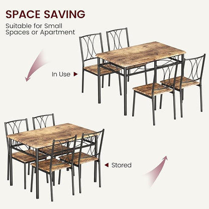 GAOMON Dining Table Set for 4, Rectangle Kitchen Table with 4 Wood Chairs Set for 4, 5-Piece Compact Apartment Kitchen & Dining Room Set Furniture for Small Spaces, Space-Saving, Rustic Brown