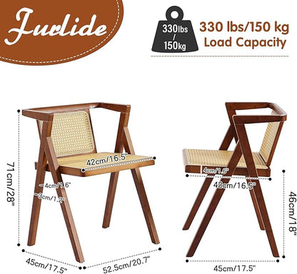 Rattan Dining Chairs Set of 2, Mid-Century Accent Armchair, Wicker Chair, Outdoor Bamboo Chair for Dining Room, Living Room, Bedroom, Kitchen, Walnut