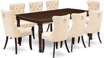 East West Furniture DODA9-MAH-32 9 Piece Dining Table Set Contains a Rectangle Kitchen Table with Butterfly Leaf and 8 Polyester Fabric Padded Chairs, 42x78 Inch, Mahogany
