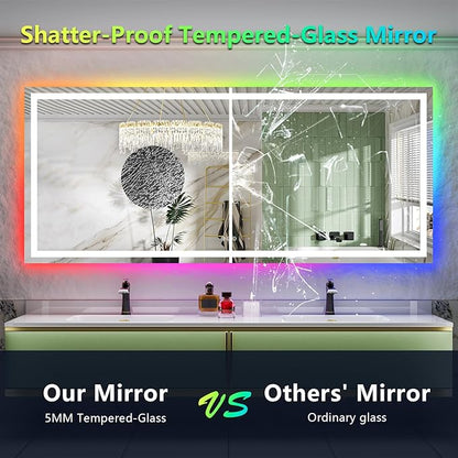 88x38 Inch RGB LED Bathroom Mirror Front Lit and RGB Backlit Lighted Vanity Mirror for Bathroom Wall Dimmable Anti Fog Memory Shatter-Proof IP54 Waterproof Horizontal/Vertical