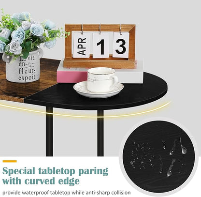 Small Round Coffee Table, 2-Tier Oval Center Table with Storage and Open Shelving, Minimalist Display Center Table for Living Room, Small Space, Home Office, Brown & Black