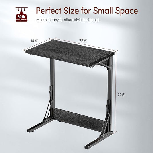 Tatub 24" Folding C Shaped End Table, Small Sofa Side Laptop Desk, Couch TV Tray Table for Living Room, Bedroom, Gray