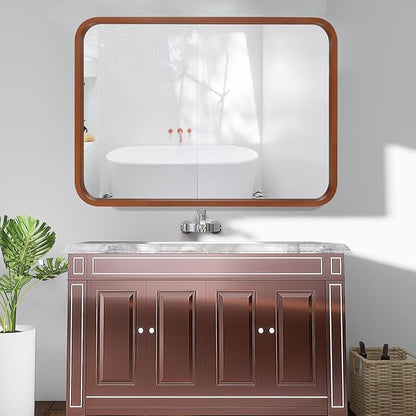 WallBeyond 30x40 Inch Wood Mirror for Bathroom, Wooden Frame Wall Mirror Farmhouse Wall Mounted Rectangle Mirror for Vanity (Horizontal/Vertical Walnut Color)