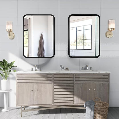 WallBeyond 18x24 Inch Wood Mirror for Bathroom, Wooden Frame Wall Mirror Farmhouse Wall Mounted Rectangle Mirror for Vanity (Horizontal/Vertical Black Color)