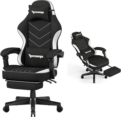 Gaming Chair,Fabric Computer Chair with Pocket Spring Cushion,400 lb Load Capacity,Ergonomic Office Chair with Footrest,Height Adjustable Video Gamer Chair with Lumbar Support(Black)