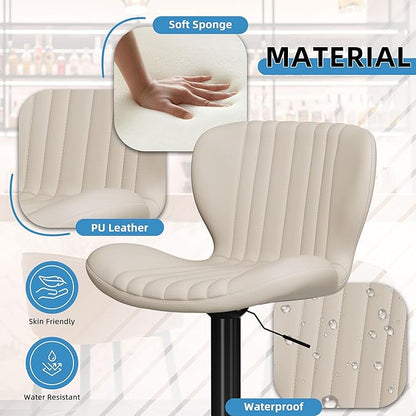 Shintenchi Bar Stools Set of 2 Modern Swivel Bar Chairs, Counter Height Faux Leather Metal Barstools, Upholstered Island Chairs with Back and Footrest, Beige