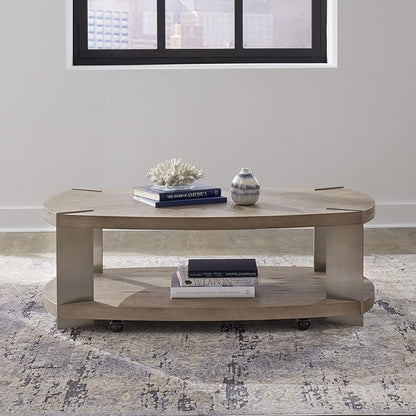 Liberty Furniture Harlow Living Room Oval Cocktail Table - Sandstone & Satin Nickel