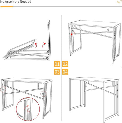 Folding Desk 40 inch Writing Gaming Computer Camping Table, No Assembly Required Home Office Desk, White