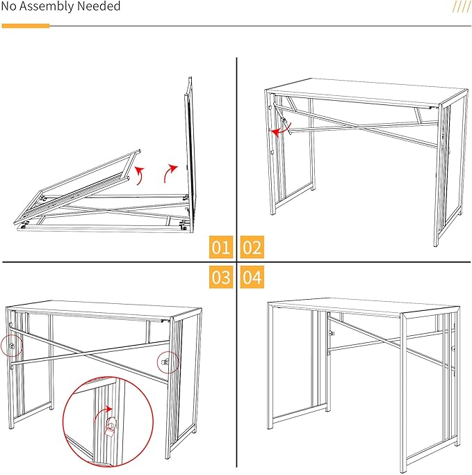 Folding Computer Desk 40 inch Writing Gaming Computer Camping Desk, No Assembly Required Home Office Table, White Marble