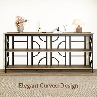 70.9-Inch Industrial Sofa Table, Extra Long Console Table Behind Couch with 3-Tier Storage Shelves, Rustic Brown Finish for Entryway, Living Room, Foyer, Hallway, and Office