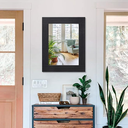 Black Vintage Rustic Wood Framed Wall Mirror Farmhouse Rectanglular Antique Decor Hanging Mirror for Bathroom Bedroom Living Room Entryway Large 20"x16"