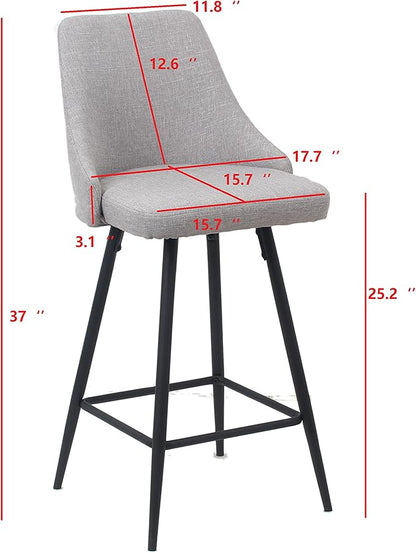 BTEXPERT Set of 2 Pack, Premium upholstered Dining 25" Seat Height High Back Bar Stool Chairs, Gray Polyester