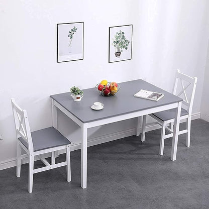 soges Dining Table Set for 4, 42.5 inch Pine Wood Dining Room Table with 4 Chairs, 5-Piece Kitchen Table Chairs Set for Small Space, Apartment, Dinette, Breakfast, White and Grey