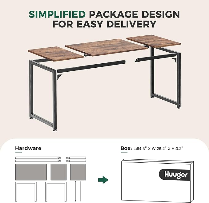 Huuger Computer Desk, 70 Inch Office Desk, Gaming Desk with Storage, Writing Desk Work Desk for Home Office, Study, Long Simple Desk, Large Legroom, Metal Frame, Rustic Brown