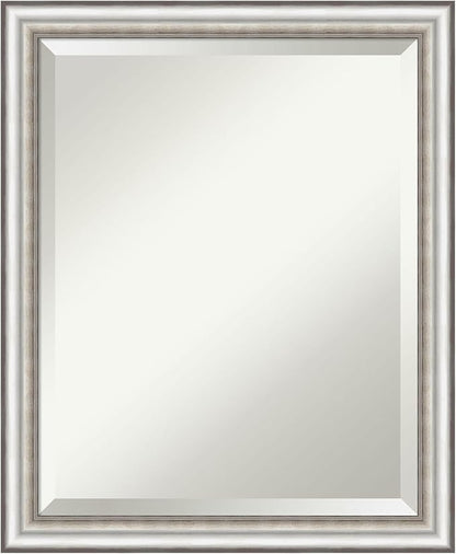 Amanti Art Silver Bathroom Mirror for Over Sink, 23x19 Salon Silver Narrow Rectangle Vanity Mirror, Small Traditional Frame, Hangs Horizonally and Vertically, Bathroom Wall Decor, Beveled Edge