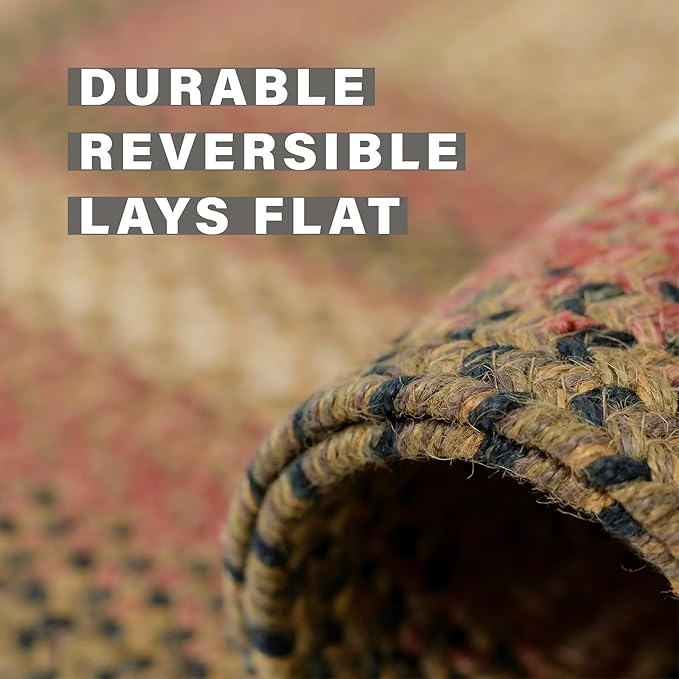 Russet Multi Color Jute Braided Oval Rugs, 27x45 - Warm Country Decor, Perfect for Laundry Rooms, Kitchens and Entryways - Reversible and Easy to Clean