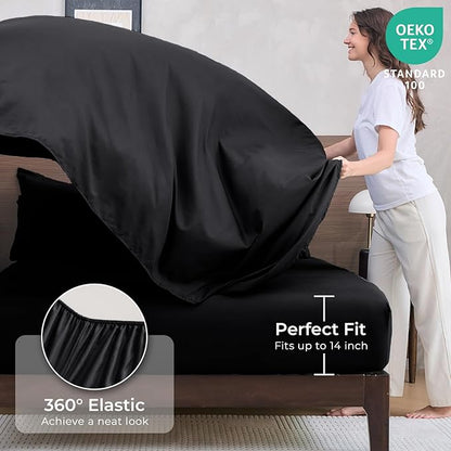 HEVUMYI Black 120x98 Oversized King Comforter Set - 7-Piece All Season Bed in a Bag Oversized King, Ultra Soft Bedding Set with 120 x 98 Comforter, Flat Sheet, Fitted Sheet, Pillowcases, Pillow Shams