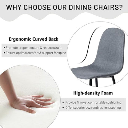 FurnitureR Dining Chairs Set of 4, Fabric Comfy Seat Armless Side Chairs with Metal Legs for Home Kitchen Dining Room Reception Room, Slubbed Grey