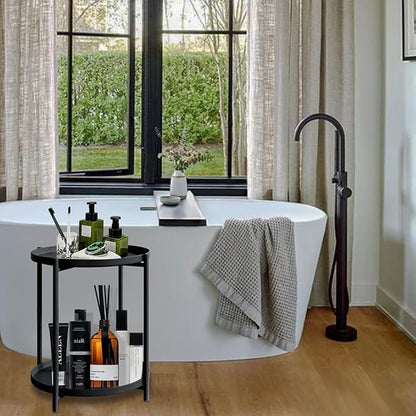 Round Side Table, 2-Tier Small Round Table, Round end Table, Nursery Side Table, with Removable Tray, for Room, Bedroom, Balcony, Living, Sofa, Kitchen, and Office