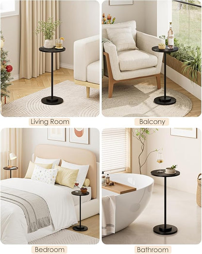 Round Side Table, Small Drink Table for Small Spaces, Modern Accent End Table Coffee Table with Metal Leg for Living Room, Bedroom, Corners, and Office (Black)