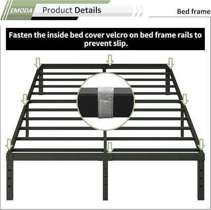 EMODA 14 Inch King Bed Frame with Fabric Cover, Heavy Duty Metal King Platform Bed Frame No Box Spring Needed, Noise Free, Easy Assembly